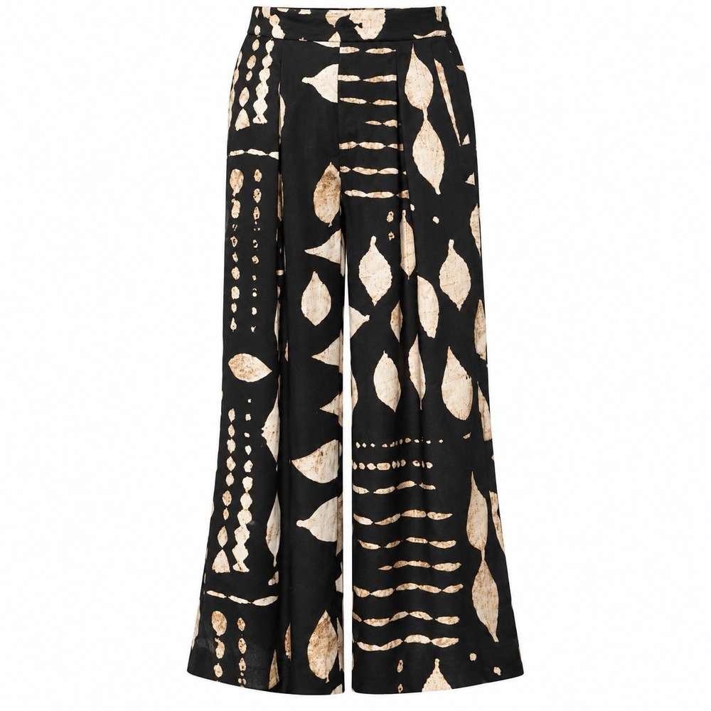 Banana Republic Womens Trousers Size 2 Wide Leg Black Abstract Print Front Pleat